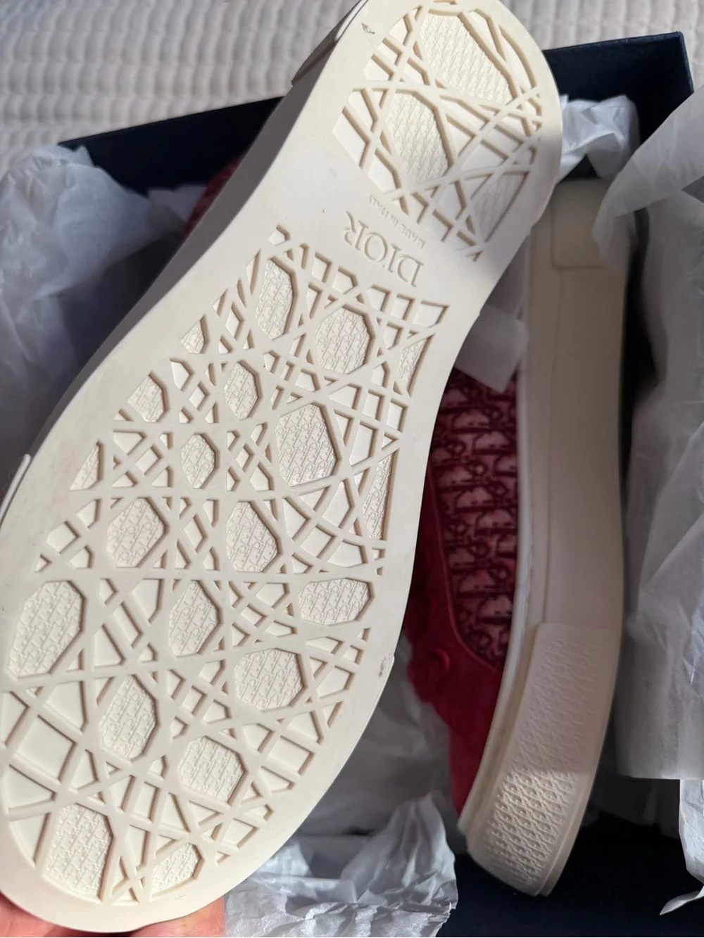 Dior B33 Oblique Mohair & Suede Red Low Top Sneakers 42 1/2 USA 9.5